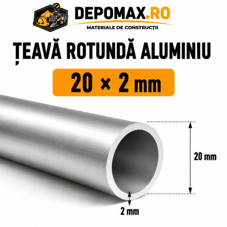 Teava rotunda aluminiu 20 x 2 mm, 6 metri (6060)